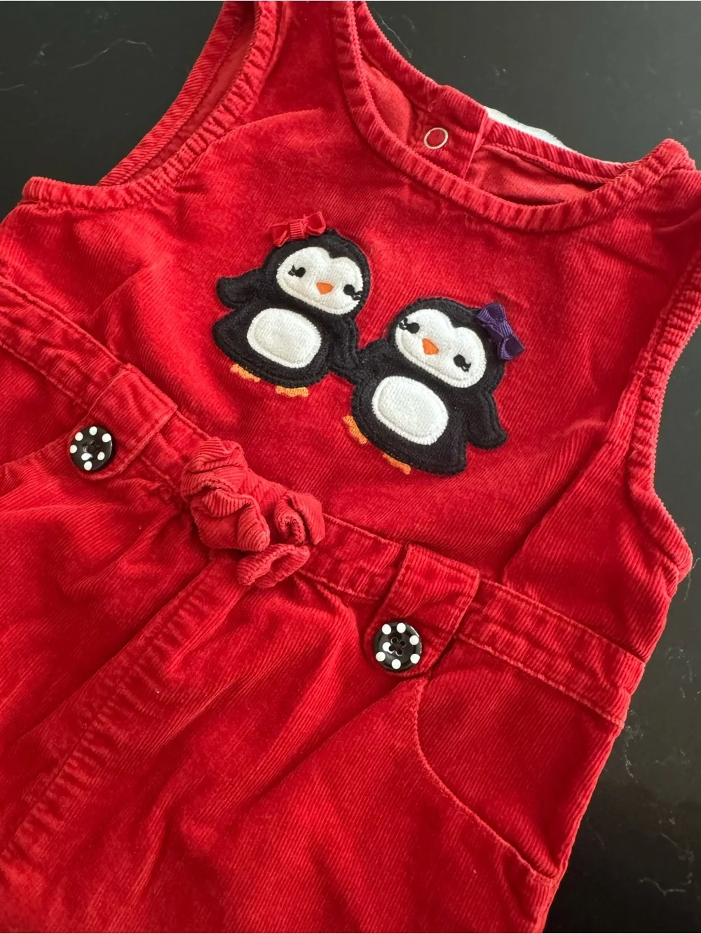 Red Penguin Appliqué‎ Corduroy Overalls for Kids